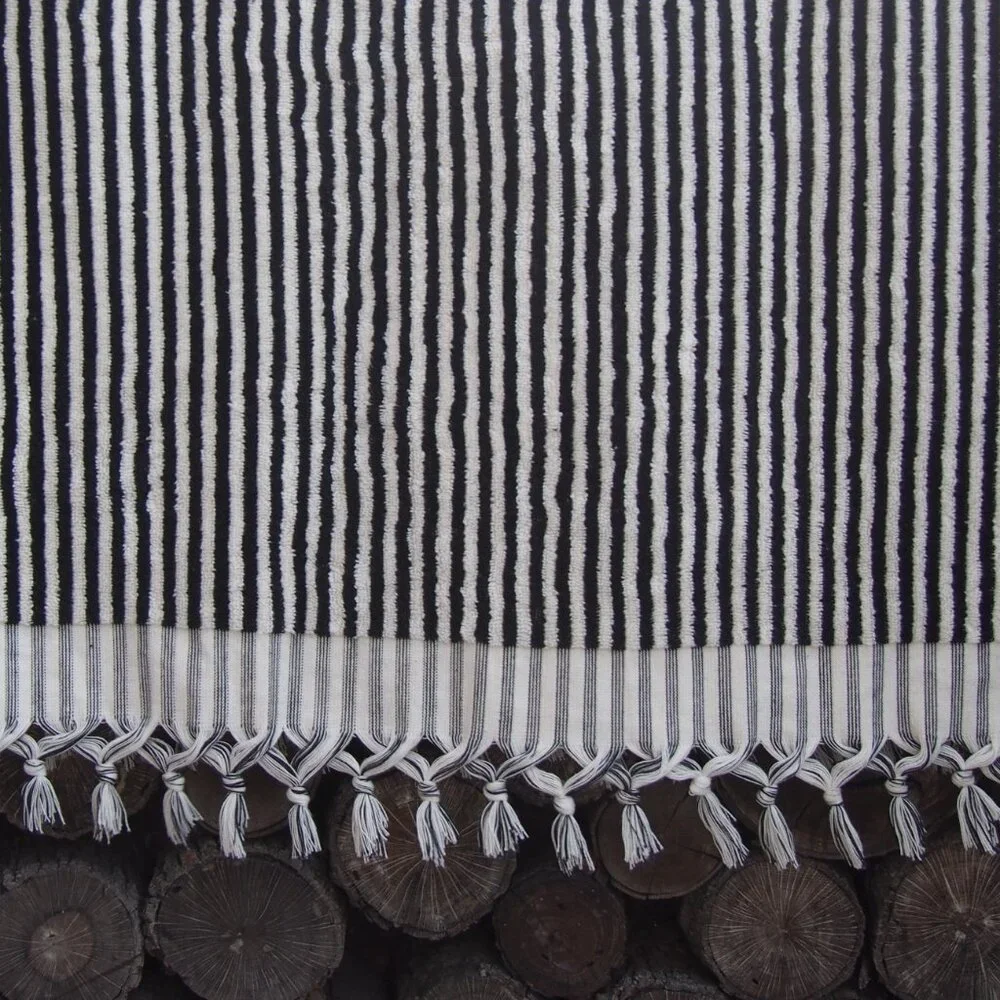 Large Black & White Striped Double Sided Turkish Beach Bath Towel